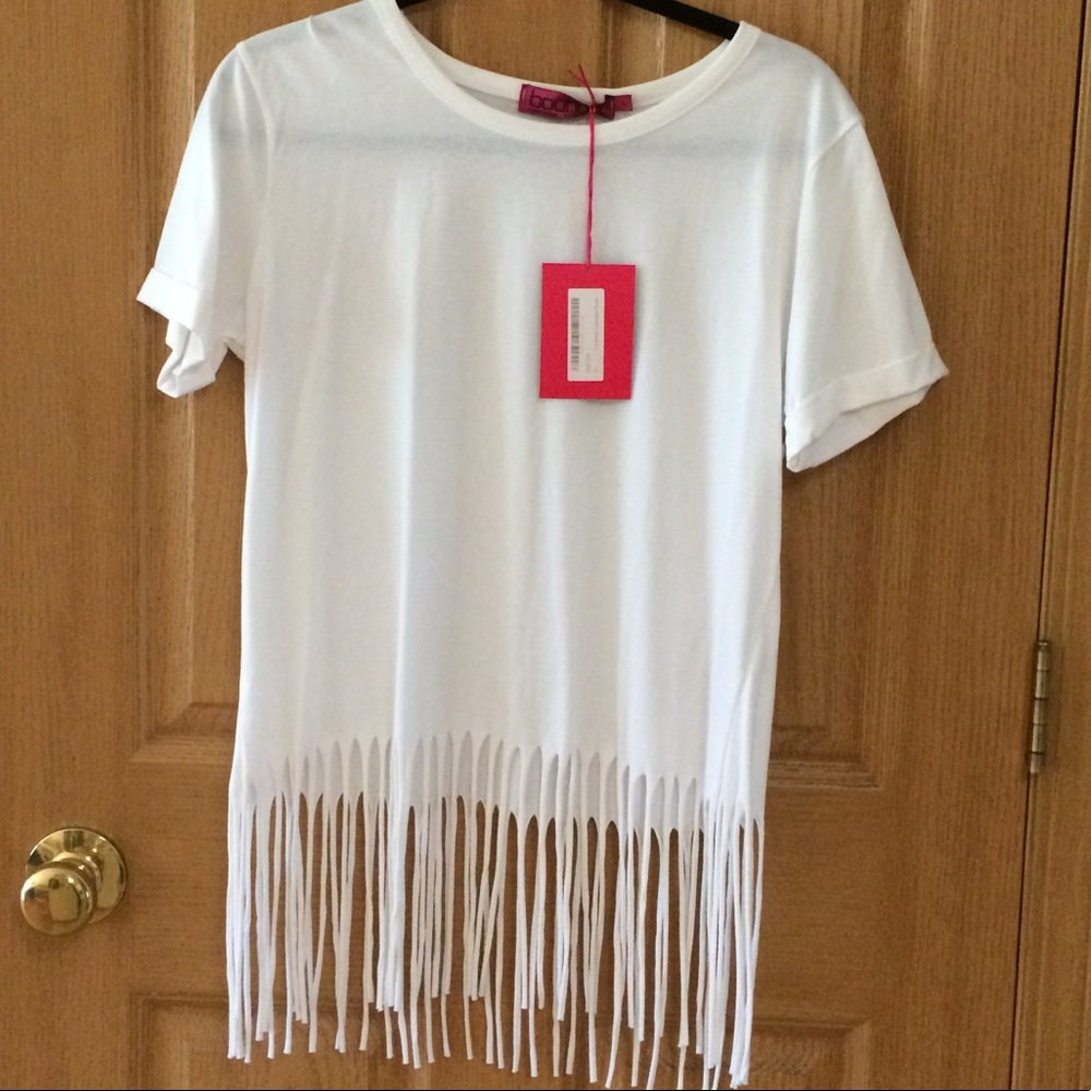 Boohoo white tee with cutouts